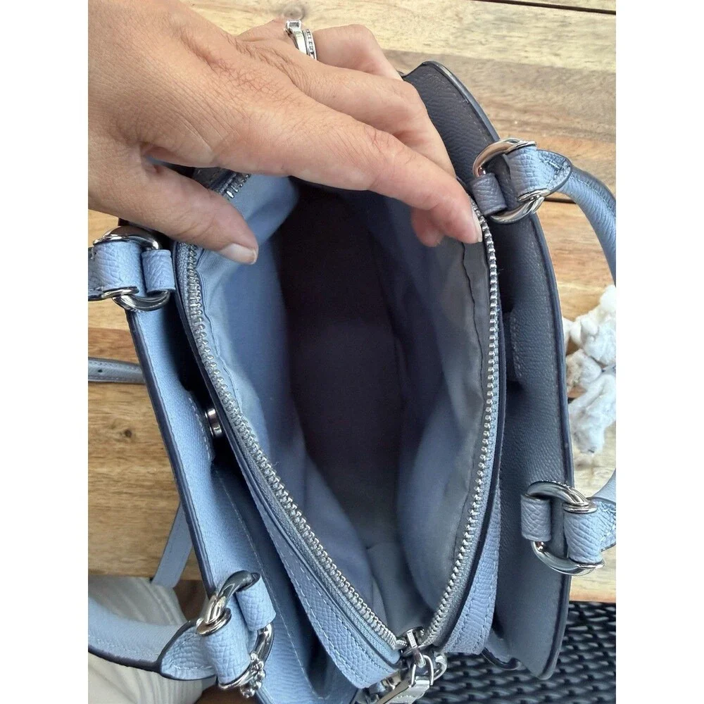 Coach Light Blue Pebbled Leather Satchel Crossbody Shoulder Bag Silver Hardware